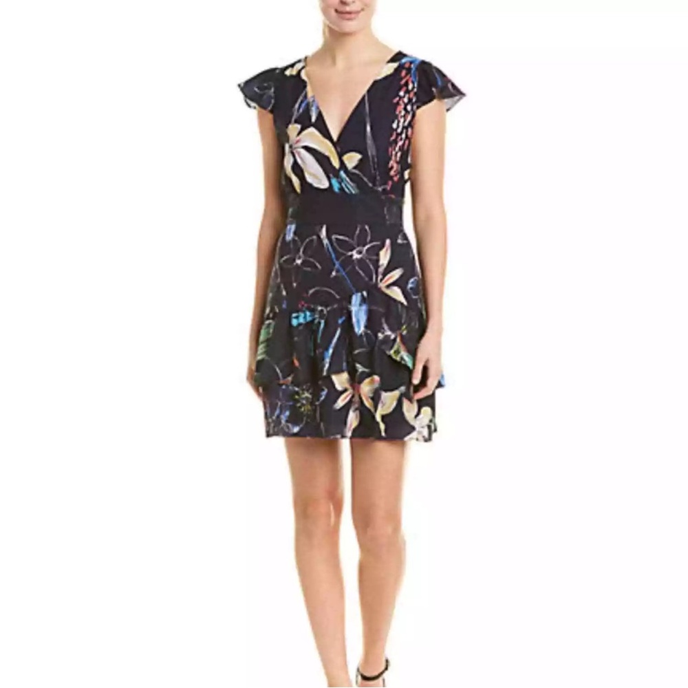 NWT PARKER Ruffle Mini Dress COSMIC FLEUR Floral P9G4757PGP Size LARGE